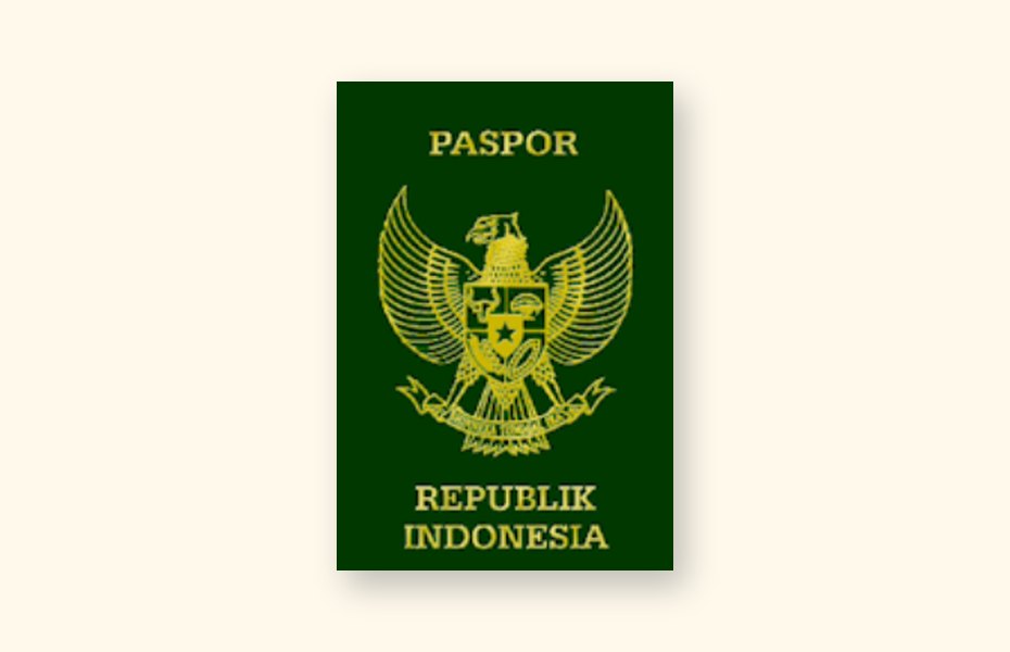 Sampul paspor Republik Indonesia berwarna hijau dengan lambang Garuda Pancasila